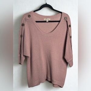 Misia Dusty Pink V-Neck Sweater with Button Accents